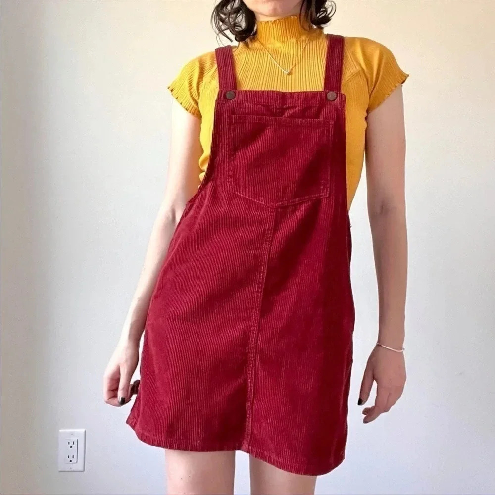 Blue Spice corduroy jumper dress size small maroon red